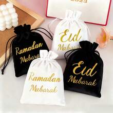 1 pieza/5 piezas Bolsas de regalo de terciopelo con cordón de 23cm*17cm para Eid Mubarak, decoraciones de Ramadán, bolsas de regalo Eid Mubarak Kareem, fiesta de Eid Al Adha - Multicolor - Ver 2