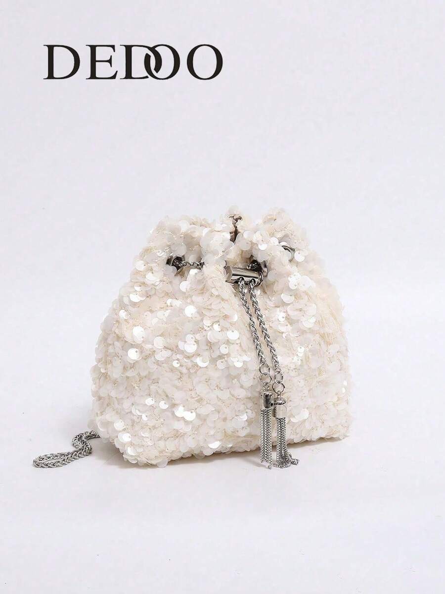 Dedoo Túi xách nữ kiểu dáng xô, dây đeo xích, họa tiết chần bông, mẫu mới năm 2024.