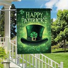 Weather Resistant St Patrick's Day Garden Flag 12x18 Inch - Durable Polyester Shiny Green Hat & Shamrock Clover Design, Clover Themed Outdoor Decor, Festive Holiday Decoration For Yard Lawn Patio Porch Home (No Pole Included) - 彩色 - 查看 3
