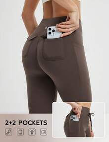 baleaf Womens Cargo Leggings With Pockets Drawstring Tummy Control Scrunch Butt 7/8 Ankle Petite Yoga Pants Running - 卓茶棕19-1314TPG - 查看 4