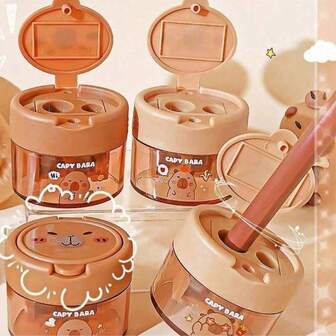 1个水豚造型手动削笔器，可爱水豚造型，颜色随机，带卡通盖，适合学校和办公室使用，适用于铅笔和化妆笔，小巧便携，桌面装饰削笔器，学生学习用品，送给孩子、男孩、女孩的礼物，开学季必备