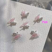 5 piezas Encantos de uñas de mariposa 3D, 5 piezas por paquete Mariposas rosas, blancas, azules y naranjas con rhinestones y perlas falsas, accesorios de joyería DIY para diseño de manicura, suministros para uñas