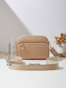 EMERY ROSE 1pc Women's Casual Commuter Crossbody Bag, 4 Zipper Design, Solid Color Personalized Fashion Wavy Pattern, Soft Texture Handheld/Shoulder, Large Capacity, Suitable For Travel, Shopping, Commuting - Khaki - View 2