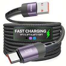 120W Max Fast Charging Cable USB-A To Type C Cable For S24 S23 Ultra S22 S21 USB C Cable For Honor Type C Cable Compatible With IPhone 15/16 - Multicolor - View 4