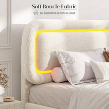 EnHomee Boucle Cloud Bed Frame With LED Lights Headboard Upholstered Bed Frame With Curved Edges Design, Anti-Collision Soft Platform Bed, Easy Assembly, Beige - Beige - View 3