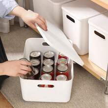 4-Piece Set Of Plastic Storage Bins With Lids, White Stackable Storage Baskets, Suitable For Shelves, Cabinets, Desks, Pantry, Bedroom, Books, And Toys - trắng - Xem 5