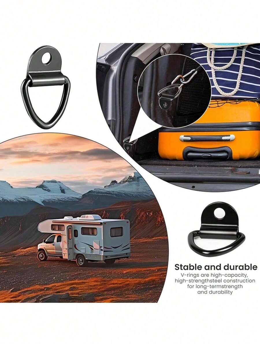 Black V-Shaped D-Ring Metal Hook, Cargo Tie Anchor