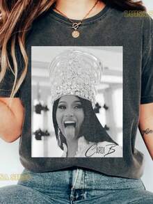 Black T-Shirt  With Popular Colors, Animal Patterns, Geometric Patterns, Tie Dye Patterns, Floral Patterns, Millennial Spicy Girl Style, Y2K Style, Basic Patterns, Floral Patterns, Loose,Fall Outfit For Women, Christmas Outfit Women,Tops,Fall Clothes For Women,Vestidos Elegantes De Mujer,Winter Clothes For Women,Niche Vitality,  Am I The Drama,  T-Shirt,  Retro Shirt, Vintage T-Shirt, Little Miss Drama Tour, Concer - 黑色 - 查看 1