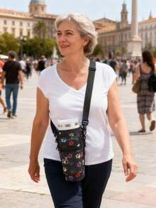 The 1pc Multi-Color Printed Water Bottle Cup Is Equipped With A Transparent Cleaning Brush, An Adjustable Shoulder Strap, A Large Capacity Pocket, And A Keychain, Suitable For Gift Giving And Outdoor Sports Cup Accessories - Multicolor - View 6
