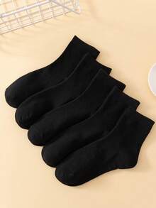 5 Pairs Classic Black Mid-Calf Socks, Versatile And Casual For Everyday Wear - Black - View 1