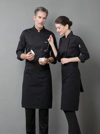 New Fashion Chef Uniform Unisex Long Sleeve, High-End Hotel/Restaurant/Bakery/Cafe Outfit, Stylish & Unique Design With Hoof Cuffs, Oblique Placket, Comfortable & Breathable Fabric, Durable And Easy To Wash