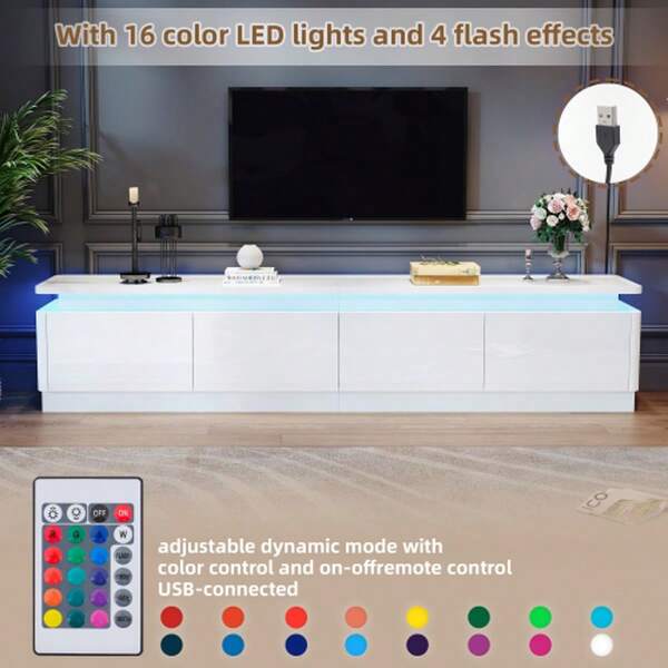 180*34*40cm TV Schrank Mit 4 Schubladen,TV Stand Und Fernsehschrank Mit LED, Hochglanz Lowboard Und Fernsehtisch,TV-Board Und TV-Kommode Geeignet Für Fernseher Um 80 Zoll, White
