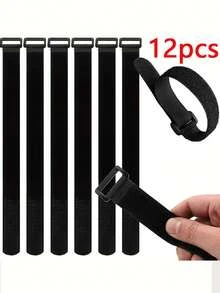 20pcs Reusable Adjustable Hook-And-Loop Straps With Metal Buckle, 8/12/16 Inch - Self-Locking Nylon Closure For Secure Binding, Ideal For Home Organization And DIY Projects, Versatile Binding Straps|Sleek Black Straps| Nylon Straps