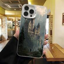 Cubierta de telefono con borde de metal para iPhone 15 Pro Max en color azul oscuro con estampado de castillo mágico y texto SO COOL adecuada para uso diario en cafeterias y salones - Blanco - Ver 7