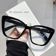 1副女士时尚眼镜，新款方形大框休闲简约透明个性化百搭修身眼镜 - 黑色 - 查看 4