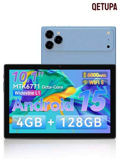 Qetupa 10-Inch Android Tablet, Octa-Core Processor, 4GB RAM, 128GB ROM, Supports 1TB Expansion, 1280x800 HD Display, 5G+2.4G WiFi, Bluetooth 5.2, 6000mAh Battery, 5MP Front Camera, 13MP Rear Camera, Supports Reading And Gaming