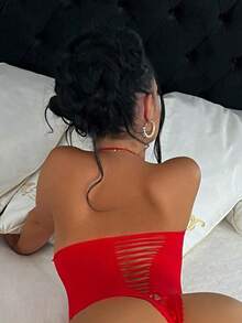 女士性感内衣套装，渔网娃娃连体衣两件套睡衣比基尼罩衫 - 紅色 - 查看 4
