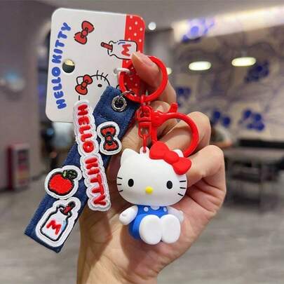 Dây đeo cổ tay Sanrio Family Denim Series - Thiết kế chính thức của Hello Kitty, Móc khóa dây đeo cổ tay bằng vải denim bền chắc có móc khóa chắc chắn, Dây đeo cổ tay hình nhân vật hoạt hình dễ thương cho chìa khóa, túi xách, điện thoại, Phụ kiện thời trang đường phố, Hàng hóa Sanrio chất lượng cao, Quà tặng hoàn hảo cho người hâm mộ Hello Kitty, Thanh thiếu niên, Người lớn, Phụ kiện trang trí độc quyền xuyên biên giới của SHEIN