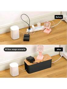 1pc Large Wooden Grain Cable Management Box - Wooden Grain Cable Organizer Box With Cover, Cable Tidy Box With Charger Organizer And Winder, Desktop Cable Management, Covered Power And Charging Cable Storage Box - Organize Cables, Cords And Various Wires - Space-Saving Desktop Socket Management, Suitable For Kitchen, Living Room, Bedroom, Office And Dining Room - Multicolor - View 9