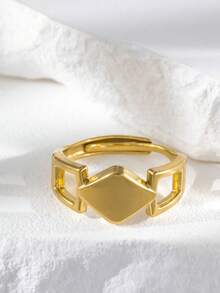 1pc Geometric Rhombus Open Ring, Minimalist Luxury Style, Suitable For Urban Women's Daily Commute, Dating, Fashion Enthusiasts' Accessory Choice - Square Ring - View 1