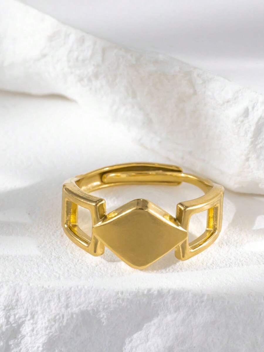 1pc Geometric Rhombus Open Ring, Minimalist Luxury Style, Suitable For Urban Women's Daily Commute, Dating, Fashion Enthusiasts' Accessory Choice - Square Ring - View 1