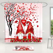 1pc/4pcs Romantic Valentine's Day Themed Shower Curtain Set, Includes Gnome, Heart, "Happy Valentine's Day", Plaid Background, "LOVE" Text Design Shower Curtain, Bath Mat, Toilet Seat Cover, 12 Hooks, Machine Washable, Artistic Design, Suitable For All Seasons, Valentine's Day Shower Curtain, Bathroom Decor - Multicolor - View 4