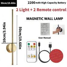 1/2 piezas Lámpara de pared, Decoración de pared para fondo de TV, Luz de dormitorio, Luz de sala de estar, Lámpara de pared moderna, Con control remoto, Lámpara de pared rectangular - Batería recargable de alta capacidad, Cable de carga Tipo C de 50 cm, Instalación magnética, Regulable y ajustable de temperatura de color, Adecuado para dormitorio, decoración de pared, estudio, sala de estar, decoración del hogar, regalo festivo y iluminación de escaleras
