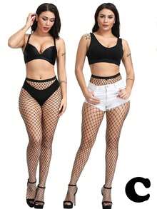 Women's Sexy Fishinet Tights, For Daily Life, High Waisted Mesh Pantyhose, Slim Fit, Comfortable, Suitable For All Seasons, Dates, Parties, Dances, Fashion, Personalized, Sexy, Versatile  Fabric    Hollow Out - màu đen - Xem 4