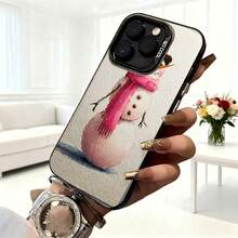 Cubierta de telefono con diseño de muñeco de nieve color gris claro con bufanda rosa para iPhone 14 Pro Max estilo invernal para uso diario en cafeterías y ocasiones casuales - Blanco - Ver 6