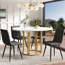 Round Dining Table (1 Piece), Kitchen Table, Breakfast Table, Metal Legs, Gold/Black Marble Pattern - Gold - View 7