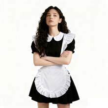 1pc Ruched Maid Style Kitchen Apron, Women's Cooking Apron, Household Cleaning Apron, Cooking Apron, European Style White Apron, Maid Pleated Apron, Daily Half-Body Waitress Apron, Home Living Holiday Decor, Holiday Apron, Kitchen Accessories, Suitable For Kitchen, Bathroom, Home, Outdoor