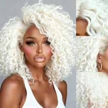 Platinum White Kinky Curly Bob Wig Human Hair 13x4 Hd Transparent 250% Density Short Deep Wave Human Hair Wig Glueless Wigs Pre Plucked Bleached Knots With Baby Hair For Women Perfect For Every Occasion Look Fabulous For Less - 鉑 - 查看 3