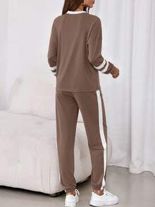 PRETTYGARDEN Women Fall 2 Piece Lounge Outfit Long Sleeve Tops High Waisted Jogger Pants Set Spring Travel Clothes Tracksuit New Years Valentine Vacation Outfit For Women - 深卡其 - 查看 2