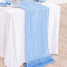 1pc Solid Color Cheesecloth Table Runner, Bohemian Style Polyester Tablecloth For Party Wedding Banquet Decoration - Baby Blue - View 5