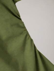 Women's Casual Slim Fit Butterfly Print Detail Simple Solid Color Pleated Crew Neck Short Sleeve Dress