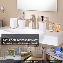 YESagoodShop Bathroom Set Black Trash Can  9 Piece Decor Toothbrush Holder Cup Lotion Dispenser Tray Soap Dish Toilet Brush Qtip 1763699629789 - 浴室套裝 - 查看 2