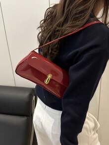 Women's Retro Faux Leather Flap Decor Underarm Shoulder Bag, Suitable For Dates, Outings, Parties And Other Occasions - Red - View 4