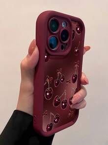 Funda para teléfono con diseño de lazos de cereza, compatible con teléfonos ,  16 Pro Max,  15 Pro Max,  13 y  12. Fabricada en TPU, es impermeable, resistente a golpes y arañazos. Ideal como regalo de Navidad para familiares, amigos, seres queridos o parejas. - Burdeos - Ver 3