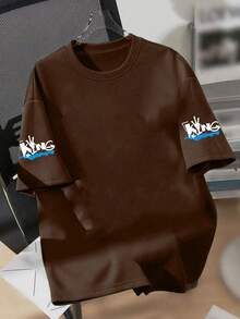 Teenage Boys' Skateboard Print Round Neck T-Shirt, Casual Soft Top For Summer - Brown - View 3