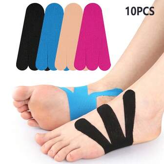 10片预裁切肌内效贴，用于足弓支撑 - 运动胶带，适用于跑步、健身，不含乳胶且透气