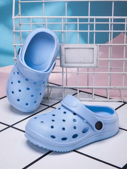 1 par de sandalias de unicolor, transpirables y antideslizantes con suela de EVA suave para niños, zapatos cómodos para la playa y uso al aire libre en verano