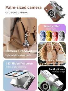 1.47" IPS HD Flip-Up Thumb Camera LK-027 . 180° Flip Screen . USB Charging . Multi-Beauty Filters . Backlight . Capable Of Filming Cinema-Grade Vlogs . Comes With 32GB Memory Card . Multiple Color Options - Multicolor - View 5