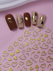 Bộ 3 miếng dán móng tay hình trái tim màu đỏ chủ đề Ngày Valentine, hình trái tim rỗng màu đồng, vàng, bạc, tự dính, miếng dán móng tay tự làm cho Ngày Valentine, đồ trang trí móng tay, phù hợp cho móng tay của phụ nữ và bé gái. - Nhiều màu - Xem 6