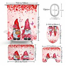 1pc/4pcs Romantic Valentine's Day Themed Shower Curtain Set, Includes Gnome, Heart, "Happy Valentine's Day", Plaid Background, "LOVE" Text Design Shower Curtain, Bath Mat, Toilet Seat Cover, 12 Hooks, Machine Washable, Artistic Design, Suitable For All Seasons, Valentine's Day Shower Curtain, Bathroom Decor - Multicolor - View 16