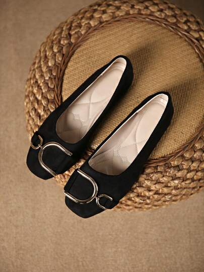 1 paire de chaussures plates carrées de couleur unie pour femmes, convenant pour le bureau, la maison, l'extérieur, la salle de sport, les fêtes, les mariages, la plage, toutes saisons