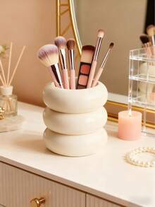 1Pc Ins Style Makeup Brush Storage Tube, Resin Storage Barrel, Brush Storage Box, Desktop Pen Holder, Dressing Table Storage,For Holiday Beach, Bathroom Collection, Bedroom Collection, Large Capacity,Very Suitable For Girls And Can Be Given As A Christmas Gift To Your Girlfriend, - Multicolor - View 1