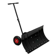 Single-Handle Snow Shovel With Wheels, 5-Level Height Adjustable (107-27.5) - 74" Wide Shovel Made Of PE Material, Foldable And Lightweight For Effortless Snow Clearing In Driveways