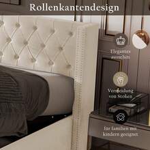 Kuddformad stoppad säng, dubbla flanellnitar, sydda öljetter, 140*190 dubbelsäng med hydraulisk funktion, vattentät sängbotten i non-woven tyg i svart och grått