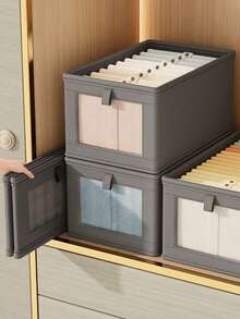 1/2pcs Covered Fabric Storage Boxes, Large Capacity Organizer Baskets: Durable Fabric Storage Bins For Clothes, Drawer Storage, Home Clothing Organization - Beige With Lid - View 10