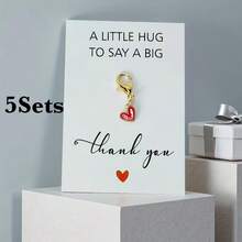 1/2/5 件套金色水滴钥匙扣套装，配红色心形吊坠，“一个小小的拥抱，表达深深的感谢”口袋拥抱卡，商务礼品，适用于婚礼、生日、派对和公司活动，员工和客户感谢礼品 - 彩色 - 查看 9